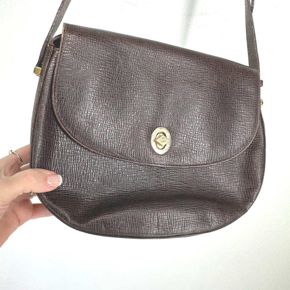 Vintage Brown Embossed Leather Crossbody Saddle Bag Purse Italy Equestrian Retro